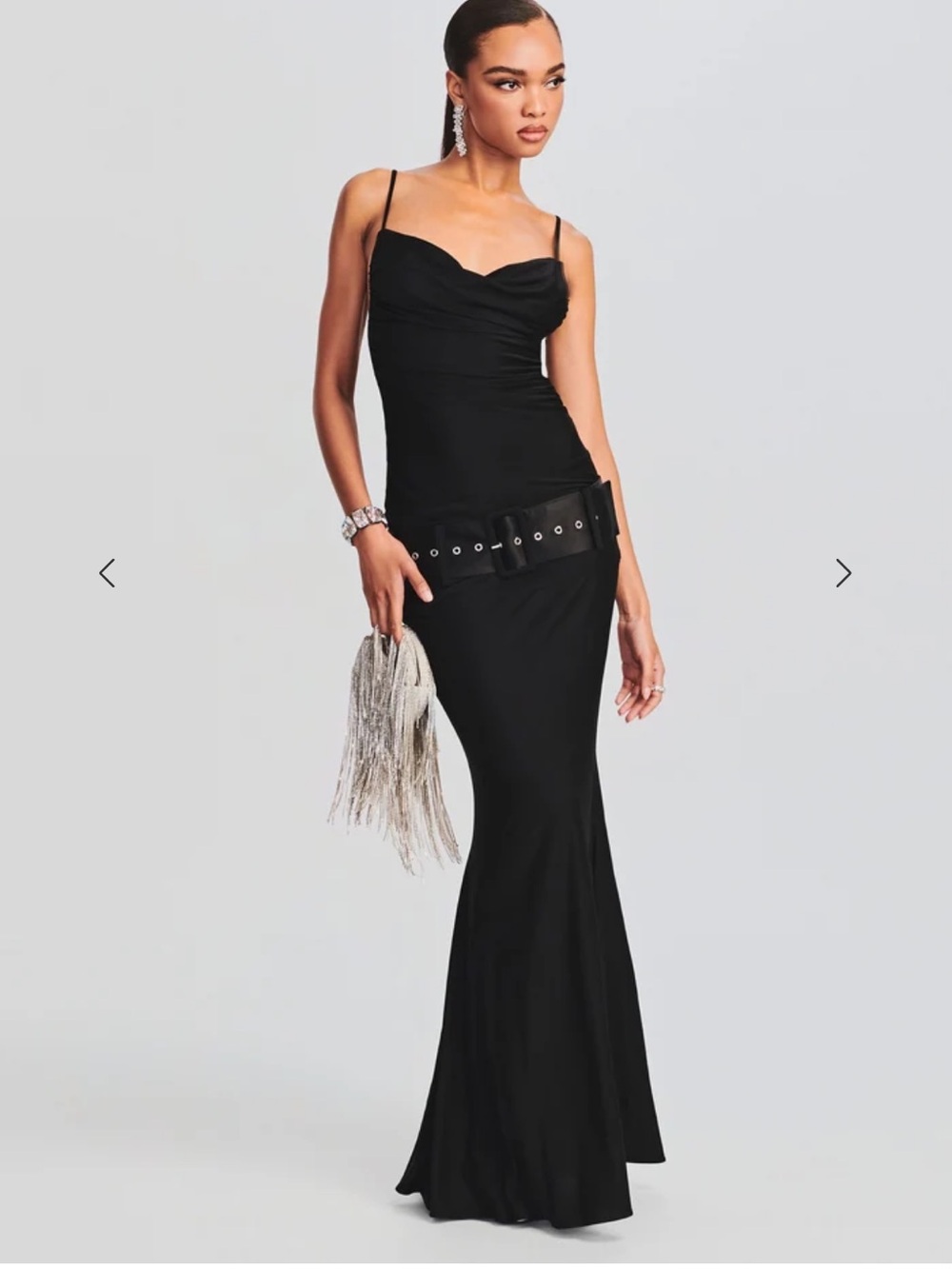 Retrofete Deia Black Belted Silk Blend Maxi Dress NWT